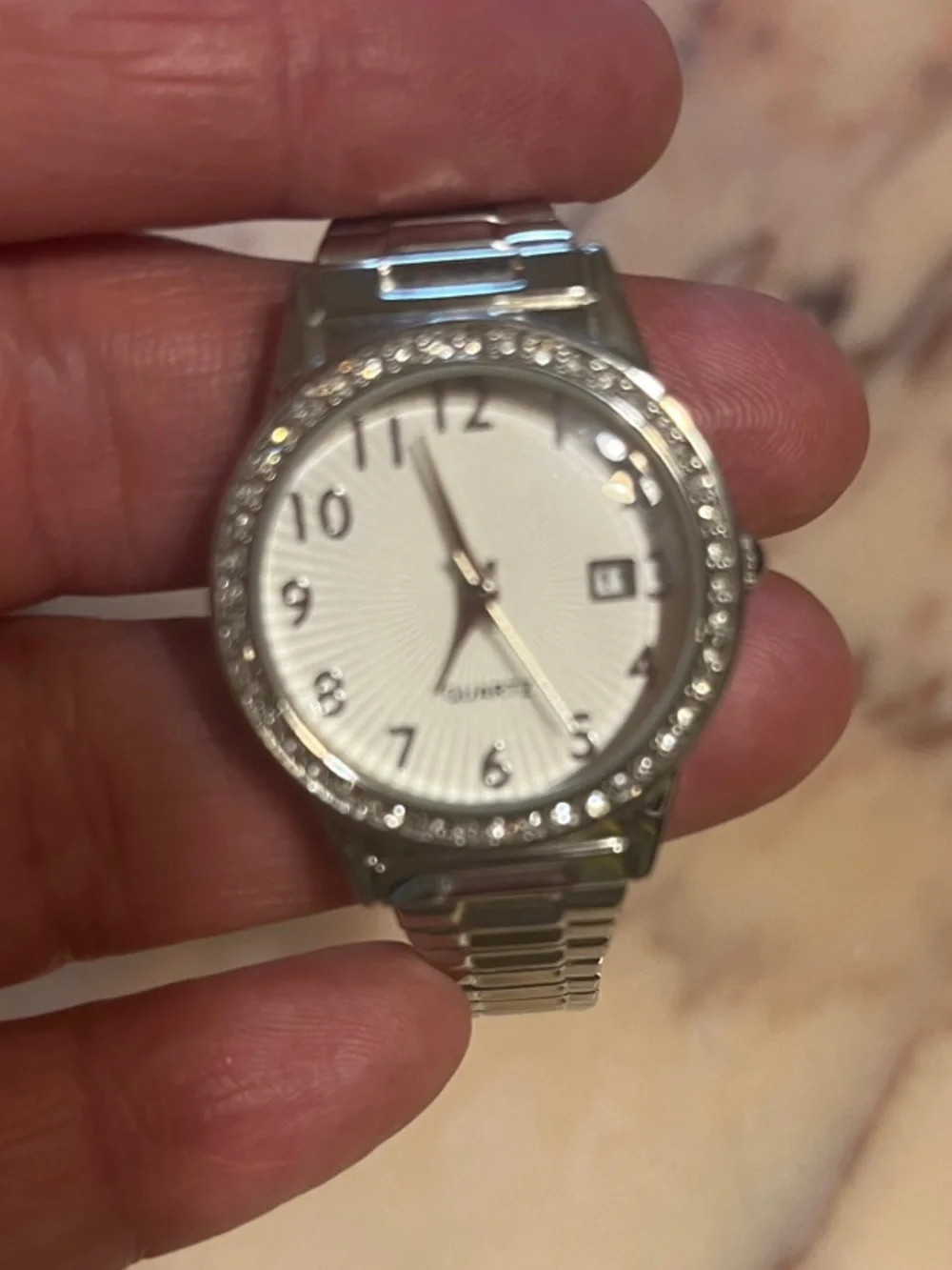 Stainless Steel Women's Crystal Accent Watch - Silver/White